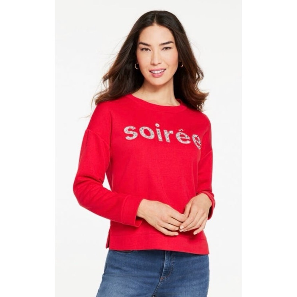NWT Talbots Soiree Embellished Sweatshirt Red Rhinestone Plus Sz 1X Cozy Holiday - Picture 1 of 12
